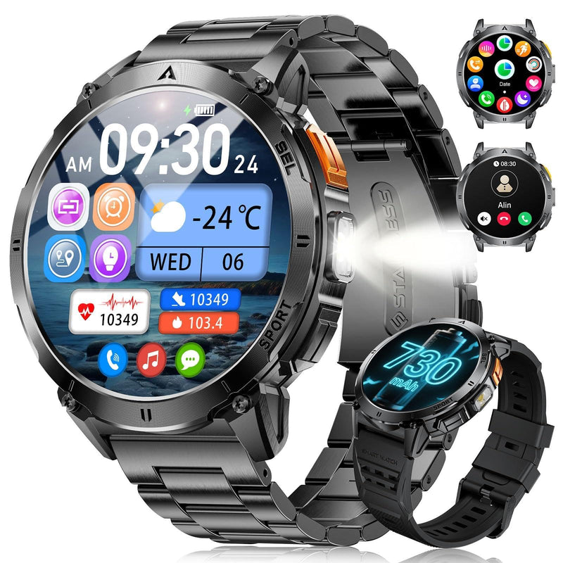 LIGE Smart Watches for Men, 1,62'' HD AMOLED Screen Military Smartwatches with 110+ Sports, 3ATM Fitness Tracker with 24/7 Heart Rate/Sleep for iOS Android