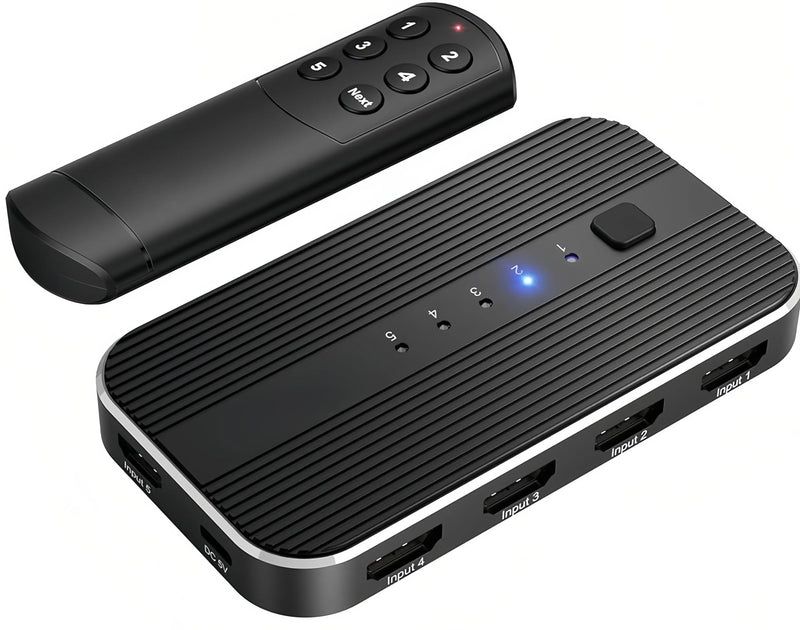 HDMI Switch 5 in 1 Out with Remote 4K@60Hz, HDMI Splitter Support HDCP2.2, HDR, 3D, Dolby Support, 3 Port Switcher Selector Box with Xbox, PS5/4/3, Fire Stick Roku Blu-Ray Player (5 in 1 Out)