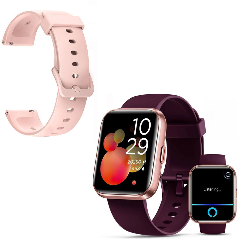 Smart Watch for Women Men with Extra Pink Silicone Watch Band Replacement