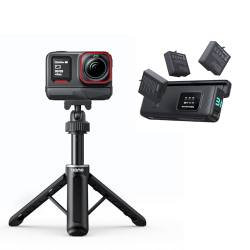 llano 16" Magnetic Action Camera Tripod + 30W Fast Charger Hub with 3 Replacement Batteries Bundle, Portable Selfie Stick and Triple Slot PD Charging Case for Insta360 Ace Pro 2/Ace Pro, Black