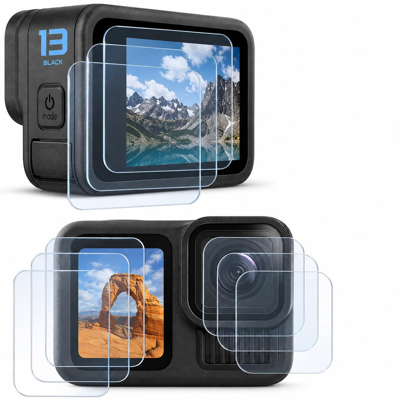 Screen Protector Compatible with GoPro Hero 13 Hero13 Black HD 9H Hardness | GoPro Hero 13 Screen Protector With 9H Tempered Glass[9 PCS], HD Clarity, 2.5D Edges, 3-pack Protection