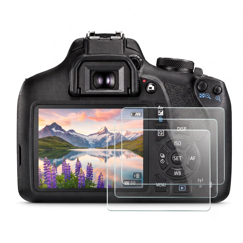 Screen Protector For Canon EOS Rebel T7 T6 T5 [3-Pack] Tempered Glass | Clear 9H Tempered Glass Screen Protector for Canon Eos Rebel t6. Slim 0.3mm Touch, With 3-pack And Storage Case