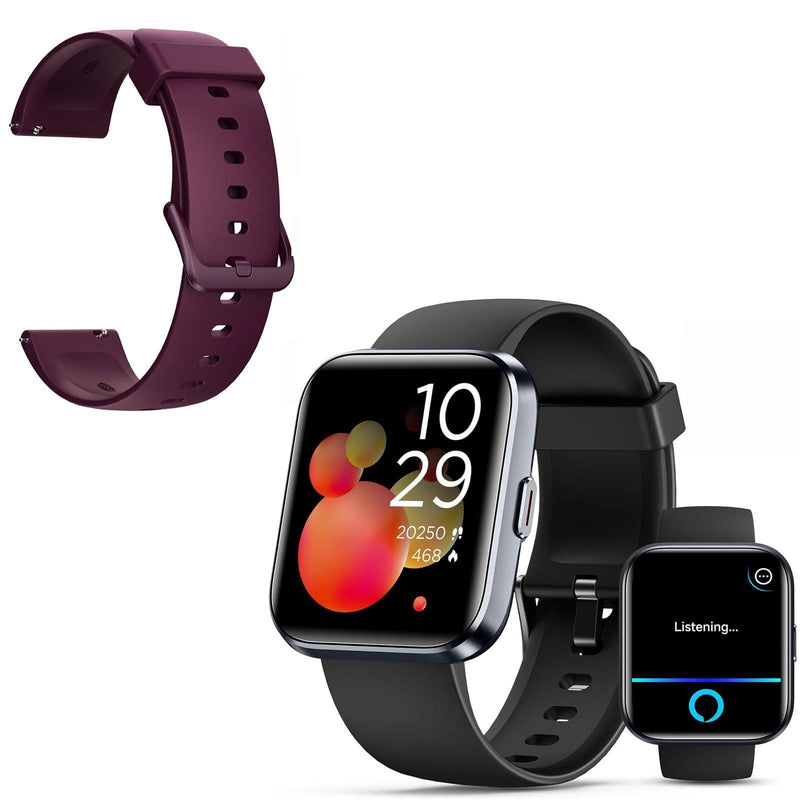 Quican Smart Watch for Men Women with Extra Dark Purple Silicone Watch Band Replacement