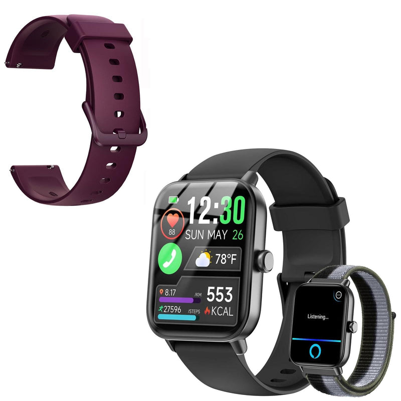 Quican Smart Watches for Women/Men with Extra Dark Purple Silicone Watch Band Replacement