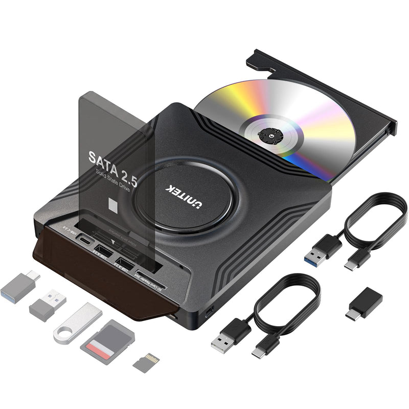 Unitek External CD DVD Drive for Laptop, 7 in 1 USB C Disc Reader with SATA | Portable External Optical Disc Drive, CD/DVD +/-RW with SATA Interface CD ROM DVD Player for Laptop Desktop PC Mac Windows