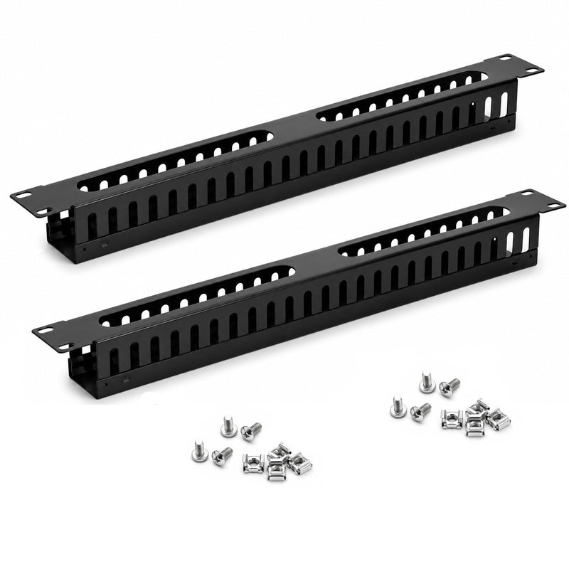 Harrisen 2 Pack 1U 19 Inch Cable Manager Horizontal Rack Mount, 24 Slot | 24 Slot Wire Management, Server Rack Management, Metal Finger Duct Wire Organizer, With Mounting Screws