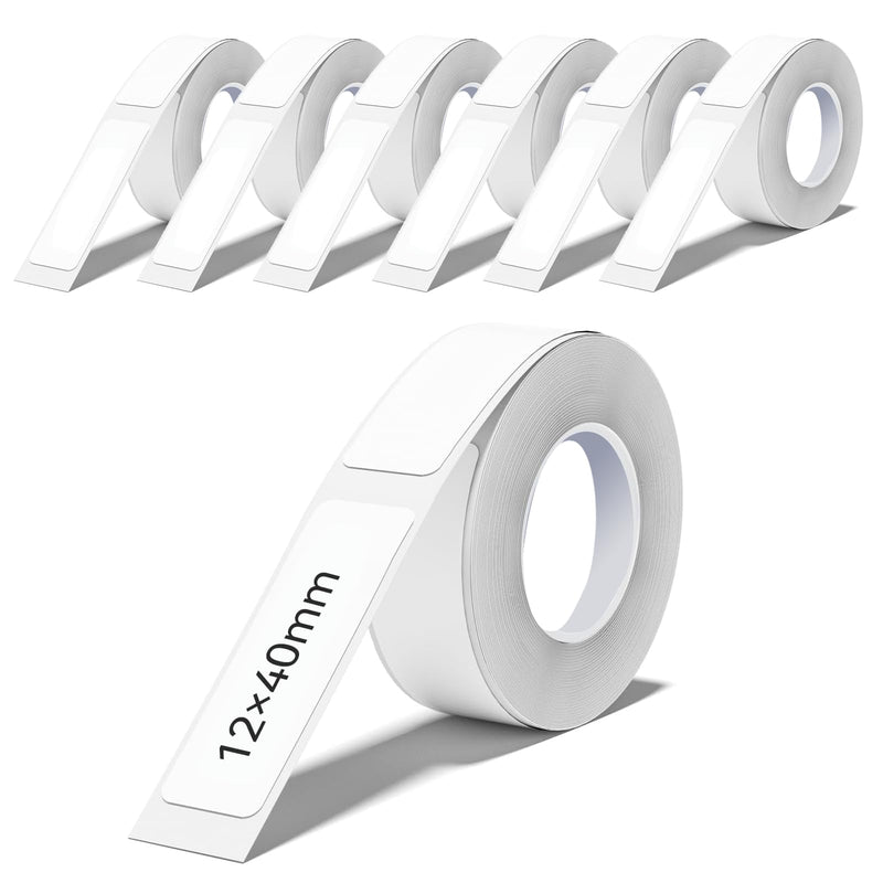 6 Rolls Thermal Label Tape, 0.47" x 1.57" (12x40mm) 160 Sheets/Roll, White Self-Adhesive Label Stickers Compatible with D30 D32 D35 Q30 P11 P12 P15 Thermal Printer 0.47"x1.57" 6