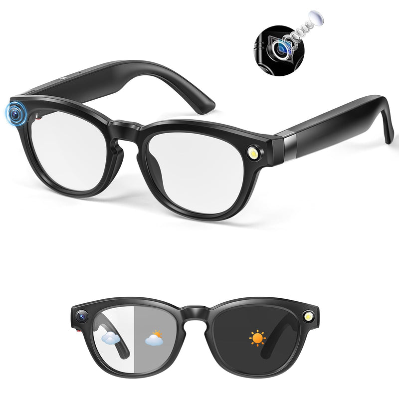AI Smart Glasses with 2K Camera & Flash Light, Real-Time Translation | 100+ Language Translation, Bluetooth Music Calls, Photochromic Blue Light Filter Lenses, Hands-Free Wearable Eyewear