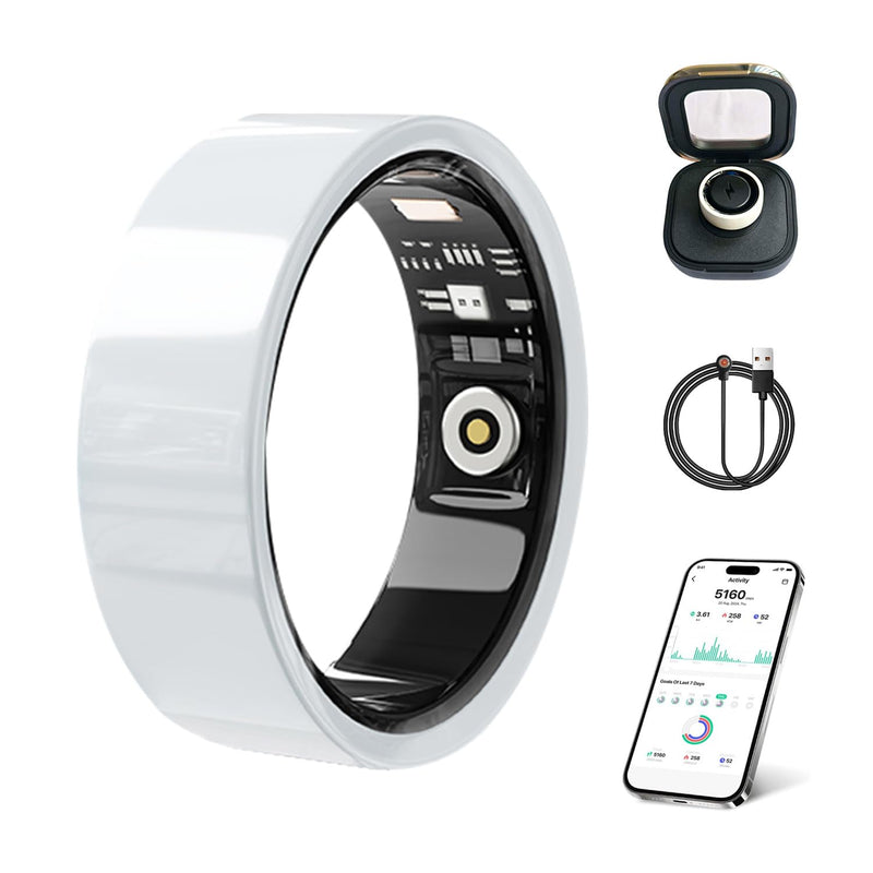 Smart Ring for Women Men Without Subscription Ceramic Design Health Tracking smart Ring for Sleep, Heart Rate, Stress & Activity Tracking (White, 9) White