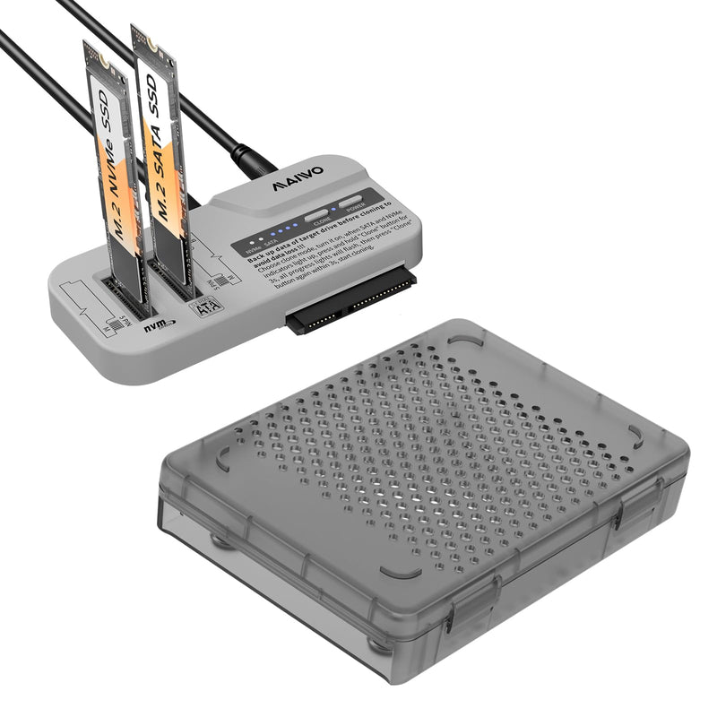 M.2 NVMe to 2.5 3.5 SATA SSD HDD Bidirectional Cloner Docking Station Reader with Storage Case