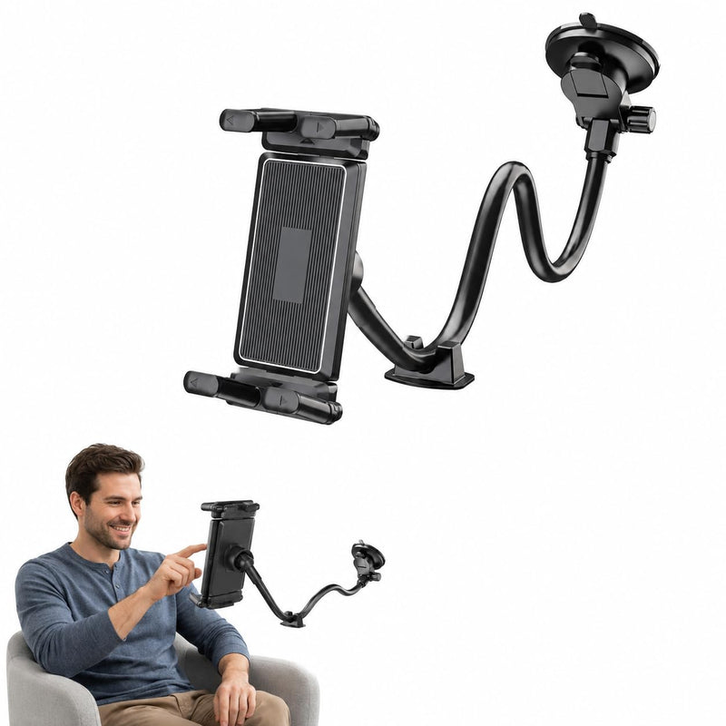 Car Windshield Tablet Mount 360° Rotation Suction Cup Holder Large Adjustable Clamp Fits 5 to 15 Inch Devices for Truck SUV Navigation and Entertainment, Black