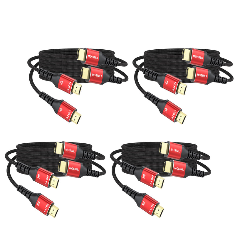 8K HDMI Cable 6FT 8Pack, 48Gbps HDMI 2.1 Cord, Red Aluminum Braided | Support 4K@120Hz, 8K@60Hz, HDR10+, eARC, for TV, Monitor, Roku, PS5/4/3, Xbox, Projector 8