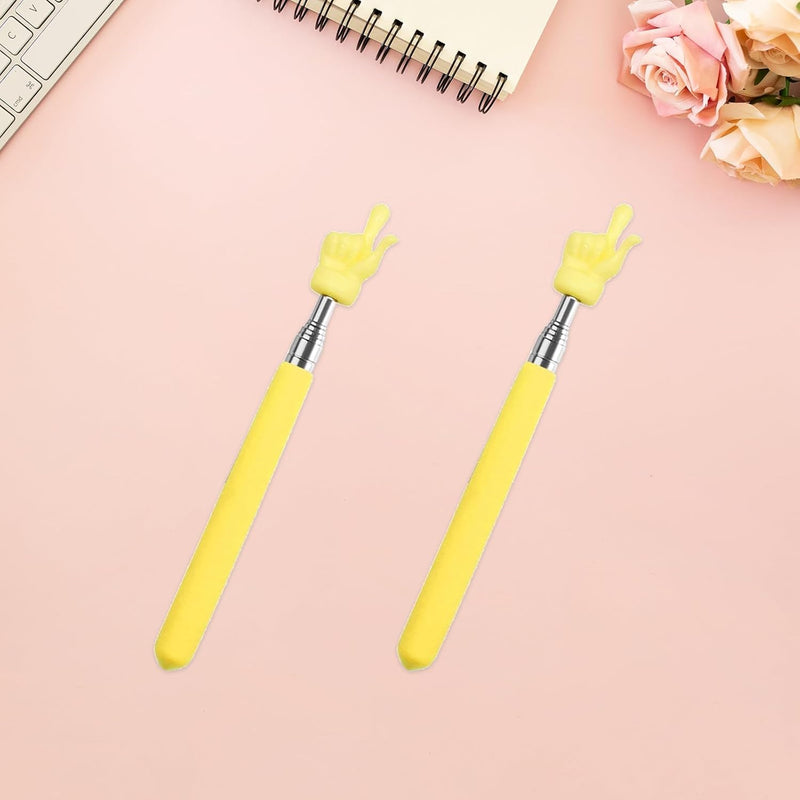 2Pcs Retractable Teacher Pointer Finger, Telescopic Hand Pointer Teacher Pointers for Classroom, Mini Extendable Finger Pointers Stick Elementary School Kindergarten Teachers Supplies (Yellow)