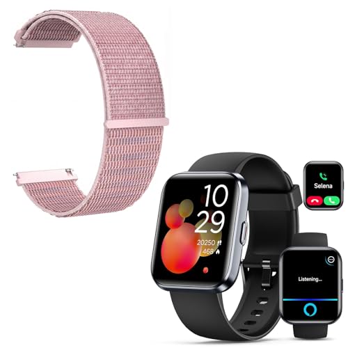Smartwatch for Women Men with Extra Pink Nylon Watch Band Replacement