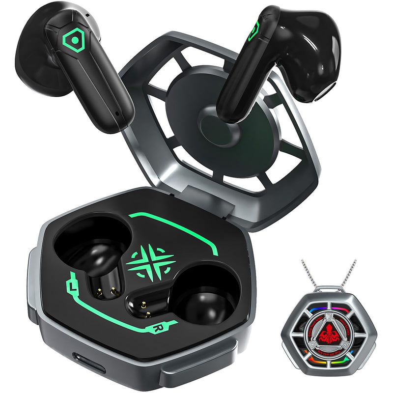 ANCwear Mecha LED Wireless Earbuds with Spin-Activated Light-Up Case | Bluetooth 5.3 earbuds with 13mm drivers, DIY stickers and USB-C charging for music, videos, calls, travel and everyday use Crimson