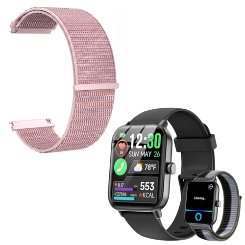 Smart Watches for Women/Men with Extra Pink Nylon Watch Band Replacement