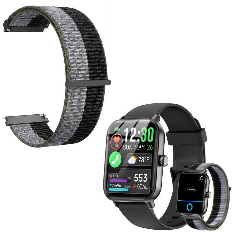 Smartwatch for Women Men with Extra Black Nylon Watch Band Replacement