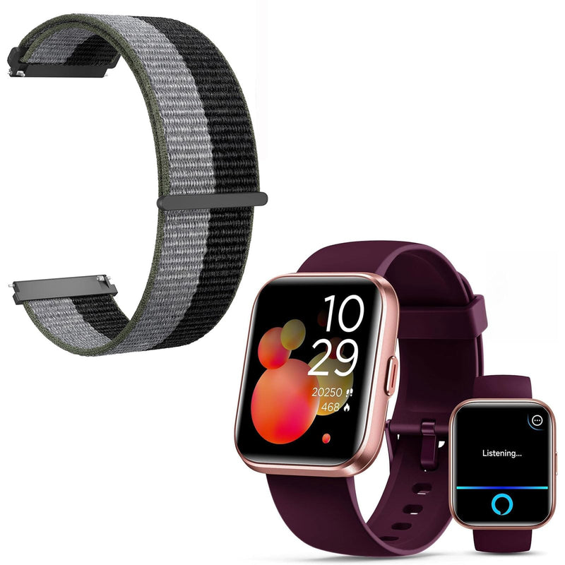 Quican Smartwatch for Women with Extra Black Nylon Watch Band Replacement