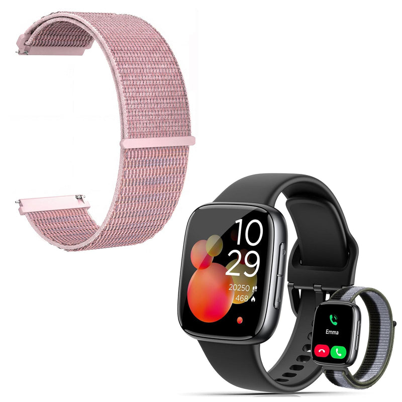 Quican Smart Watch for Women Men (2 Bands) with Extra Pink Nylon Watch Band Replacement