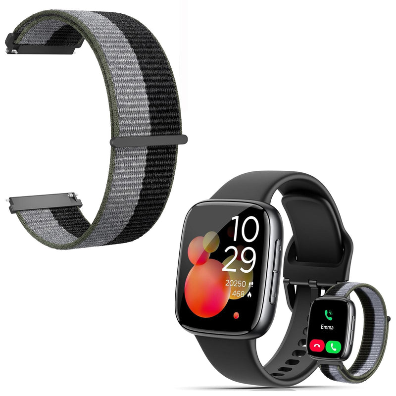 Quican Smart Watch for Women Men (2 Bands) with Extra Black Nylon Watch Band Replacement