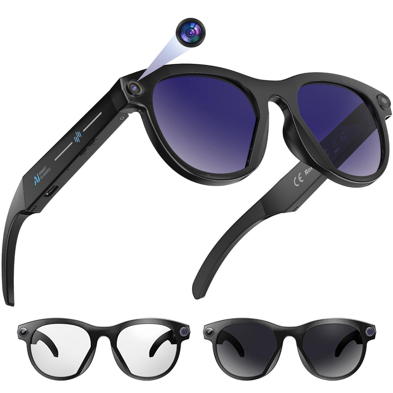 M88-S Smart AI Glasses, Real-Time Translation, 8MP HD Camera, Open-Ear Audio, AI Voice Assistant, Object Recognition, Bluetooth 5.4 — Clear Lenses, Wearable Technology