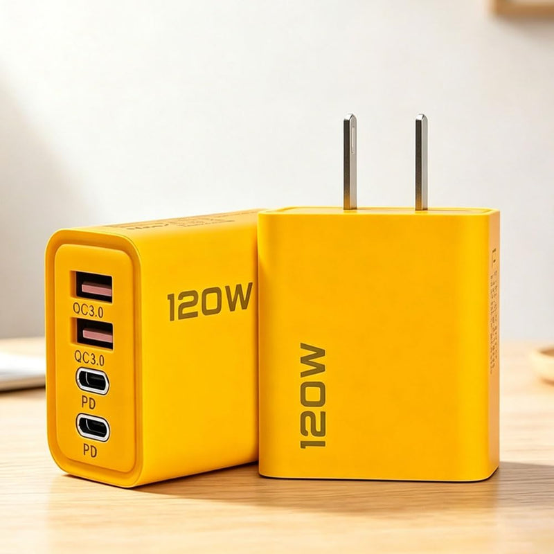 Mini 120W Charger with 4 Ports USB 3.0 Type C PD Fast Charging Power Adapter for iPhone Samsung,Non-Battery (US,3x4.3x8.8cm) US,3x4.3x8.8cm