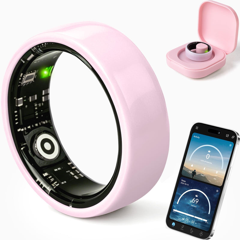 2026 Ceramic Smart Ring for Women&Couples, MounTova-T3-Ring, 24/7 Track Heart Rate, Sleep, SpO2, Stress, Cycles, IP68 Waterproof, No Subscription, iOS&Android (Pink,Size 7) Pink 7"