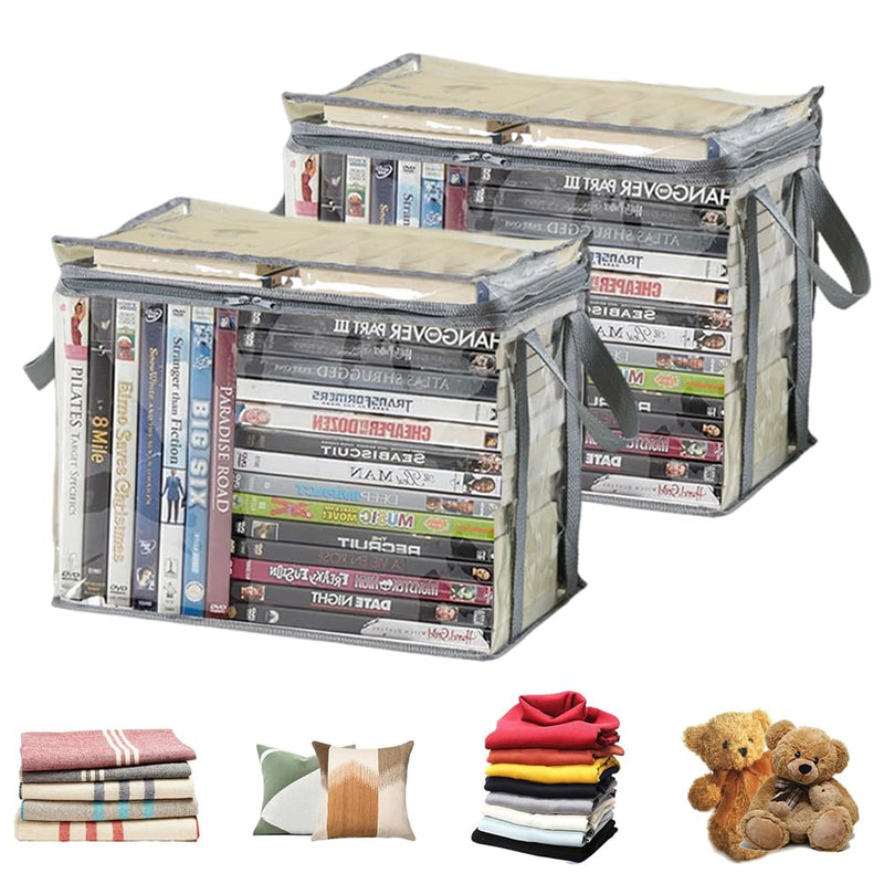 Ouliget Waterproof Clear Zippered Organizers Largesize,Moving Storage Bags with Reinforced Handles,Closet Organizers and Storage Container for Book DVD Blu Ray Disc Clothing,15''x12.5''x9.5'' (2) 2