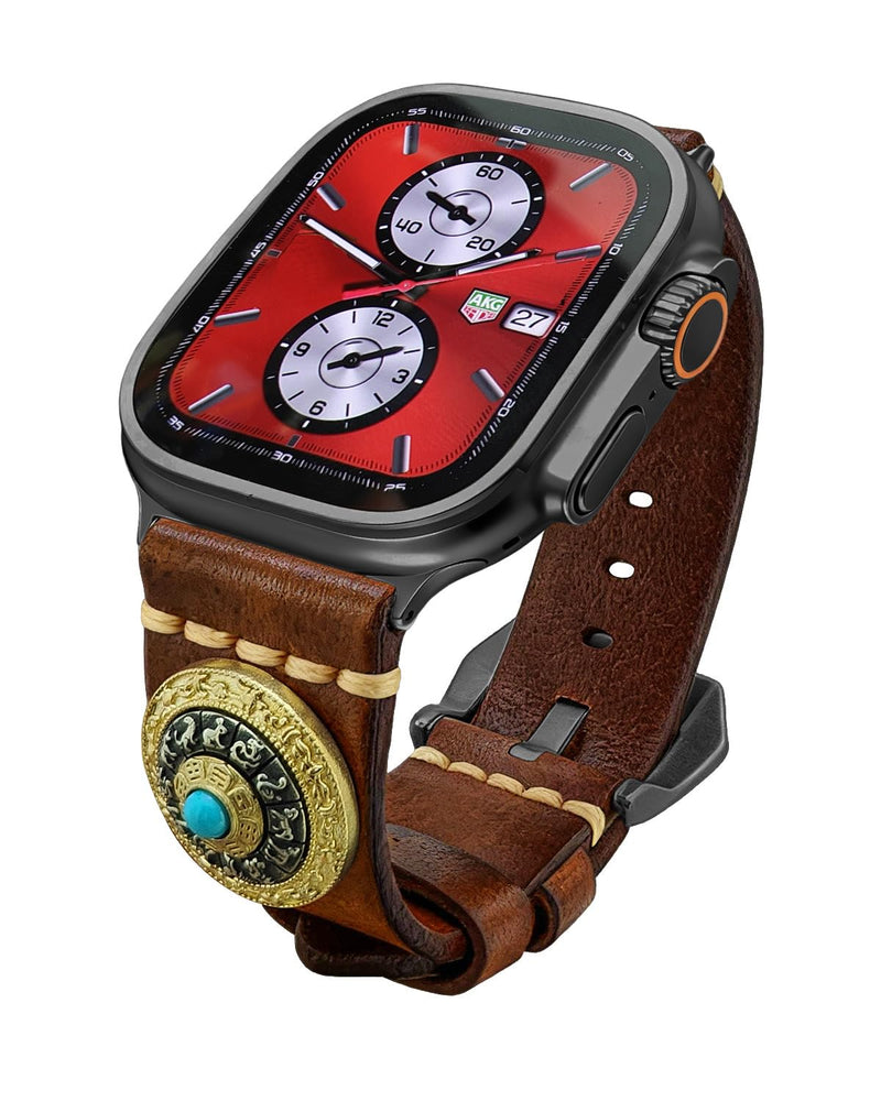 Leather Bands Compatible with Apple Watch Ultra 3/2/1 Band 49mm 46mm 45mm 44mm 42mm, Genuine Leather Metal Connector Strap for iWatch Ultra Series 11/10/9/8/7/SE/6/5/4/3/2/1 brown