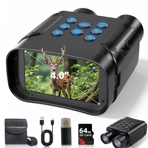 Night Vision Goggles, 4K Night Vision Binoculars for Adults with 8000mAh Rechargeable Battery, 4.0 HD Screen, 5X Digital Zoom, 7 Levels IR, 64GB Card,1968FT Range for Hunting & Camping