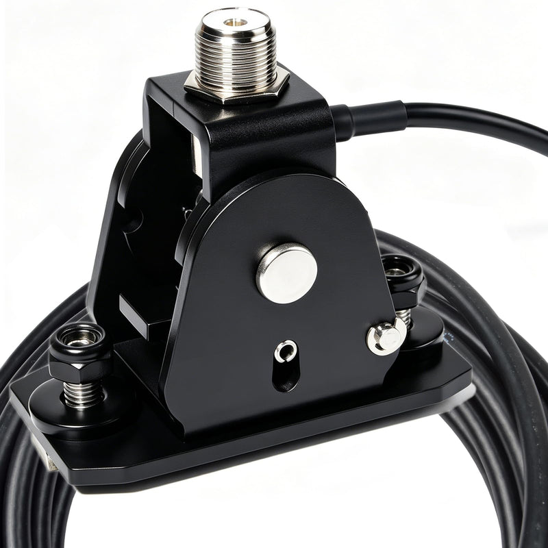 HYS 180° Rotation FoldAntenna Mount for Roof Racks, SO239 to PL-259 Cable | Rotatable bracket for easy garage clearance. Fits T-channel, platform, and bull bar roof racks. Includes 16.4ft coax cable.