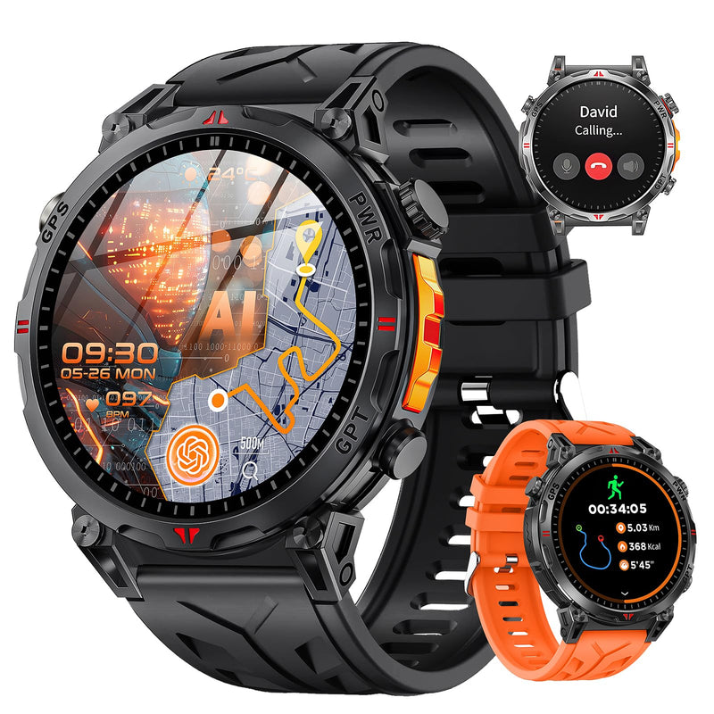 GPS Smart Watches for Men (Answer/Make Calls), 1.56"AMOLED Smart Watch for Android and iPhone, Waterproof Fitness Tracker with Compass/Blood Pressure/Heart Rate/100+ Sport Modes, Watches for Men 1.56 Inches