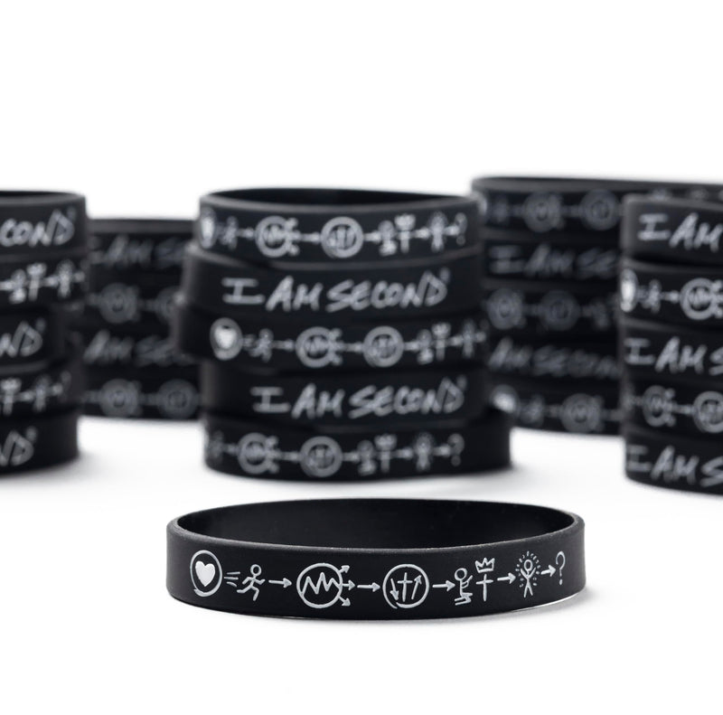 I Am Second 3 Circles 25-Pack Regular/Adult Black Silicone Wristbands