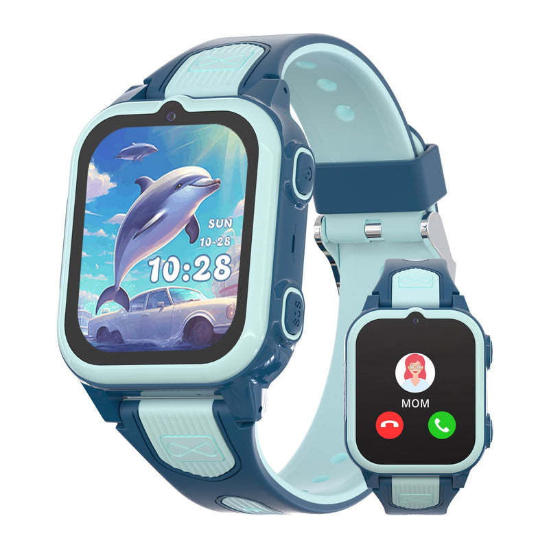 4G Kids Smart Watch with GPS Tracker Video Voice Calling Text Chat SOS Call, Waterproof Smartwatch Age 5-12, Wallpaper Store School Model Camera Pedometer Games Alarm Clock Stopwatch for Kids(Blue) SkyBlue