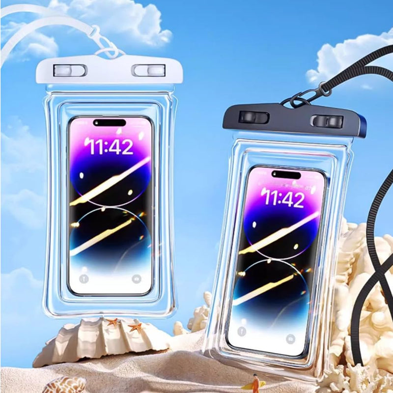 2pcs Waterproof Phone Pouch, Beach Accessories, Dual Lock Sealed Transparent Touchscreen Dry Bag for Swimming Rafting Fishing (Black, Whtie)