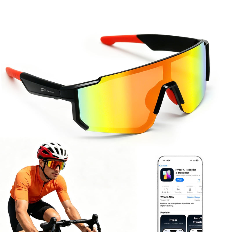 AI Smart Sports Sunglasses for Men/Women, Bluetooth Glasses for Cycling Running Driving, UV400 Polarized Lenses, Bluetooth 5.4, 6-8H Playtime, Outdoor UV Protection and Voice Control(Orange) Orange