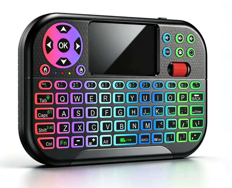 2.4G USB Dongle Mini Keyboard Mouse Combo RGB Backlit Touch Scroll Remote for Samsung LG Sony TCL Smart TV Fire Stick Roku Apple TV Windows Laptop iPad Android Box HTPC Bluetooth Supported Black