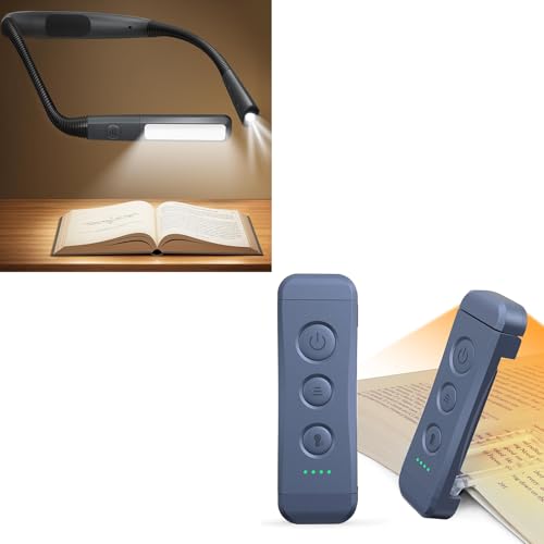 Glocusent USB Rechargeable Book Light, Portable Clip-on LED Reading Light, Reading Lights for Books in Bed with 3 Amber Colors & 5 Brightness Dimmable, Compact & Long Lasting, Perfect for Book Lovers