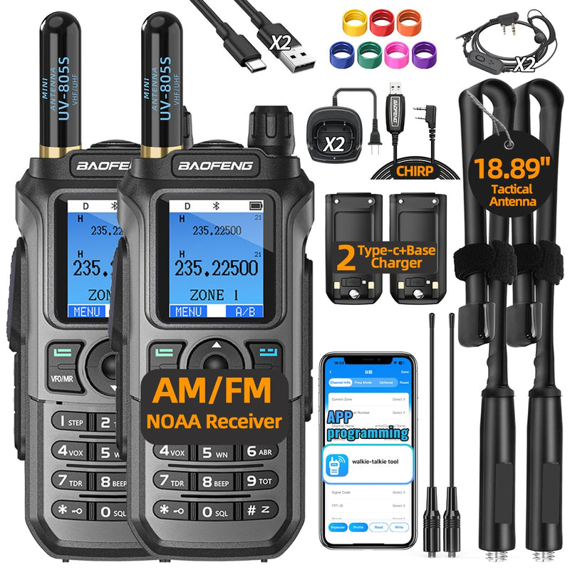 Baofeng Radio Ham Radio Handheld UV-5R Upgrade APP Programming Long Range | UV-21M NOAA Weather Radio,Tactical,USB-C,999CH UV5R AR-5RM UV-21R Two Way Radio for Emergency Survival Gear