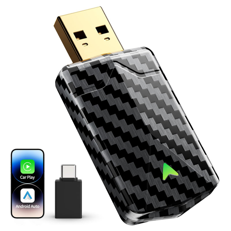 Wireless CarPlay Adapter - Convert Wired to Wireless, Fast Auto Connect and No Lag, Plug & Play USB with Gold-Plated Connector, Carbon Fiber Design, Compatible with iPhone 6 or Above
