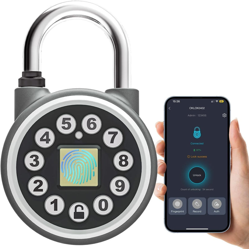 SFW Fingerprint Padlock,Bluetooth Pad Locks with Code, Water Resistant Smart Padlocks with Mobile App.Suitable for Gym, Sports Facilities, Bicycles, Schools, Luggage and Lockers
