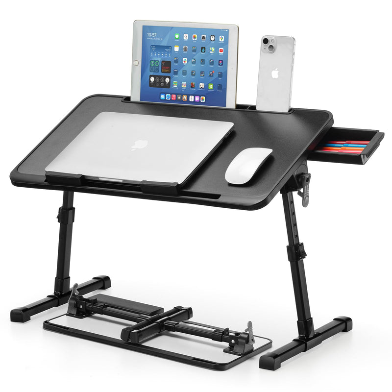 Lap Desk, Adjustable Height & Angle, Aluminum Legs with Storage Drawer & Non-Slip Base, 22" Large Panel for Home Office Gaming Writing Dining, for Adults & Kids