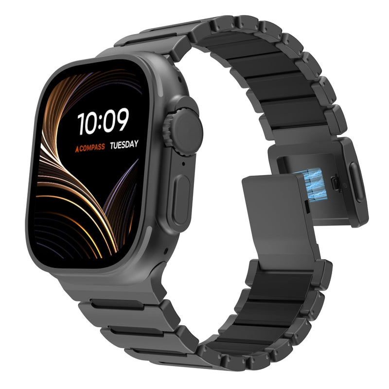MoKo Titanium Watch Band Compatible with Apple Watch 42/44/45/46/49mm | Compatible with Apple Watch Ultra 3 2 1,S11/10/9/8/7/6/5/4/3/2/1 SE3/SE2/SE, Magnetic Metal Band for Men Women Black/Black