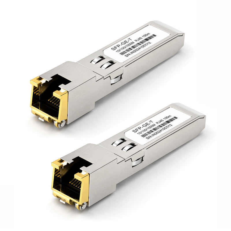 SFP Transceiver, SFP to RJ45, 1.25G Copper SFP to Ethernet Module (2PCS) | 10/100/1000Mbps Adaptive, Hot Pluggable, High Compatibility for Cisco Mikrotik Ethernet Switch 2PCS