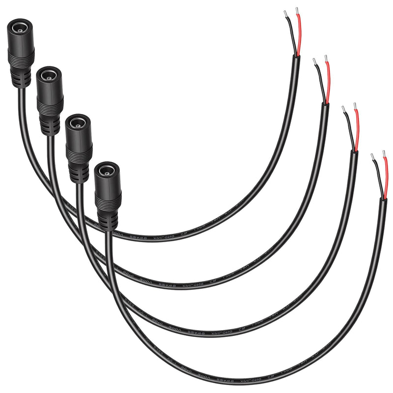4Pcs 1FT 14AWG 15A 12V DC Power Pigtail Cable, 5.5mm x 2.1mm Male Barrel Plug to Bare Wire Open End Repair Cable for CCTV Security Camera DVR LED Strip Light