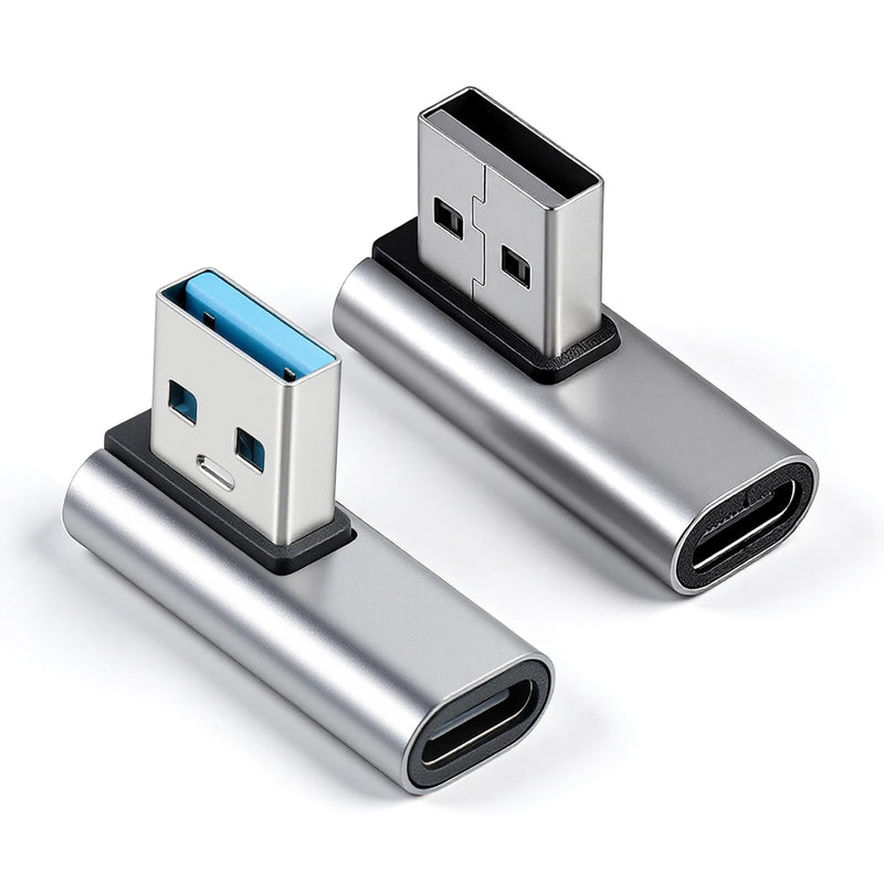 2 Pack 90 Degree USB C Female to USB Male Adapter, Type C to USB-A Charger Converter, for Phone Laptop Power Bank and More
