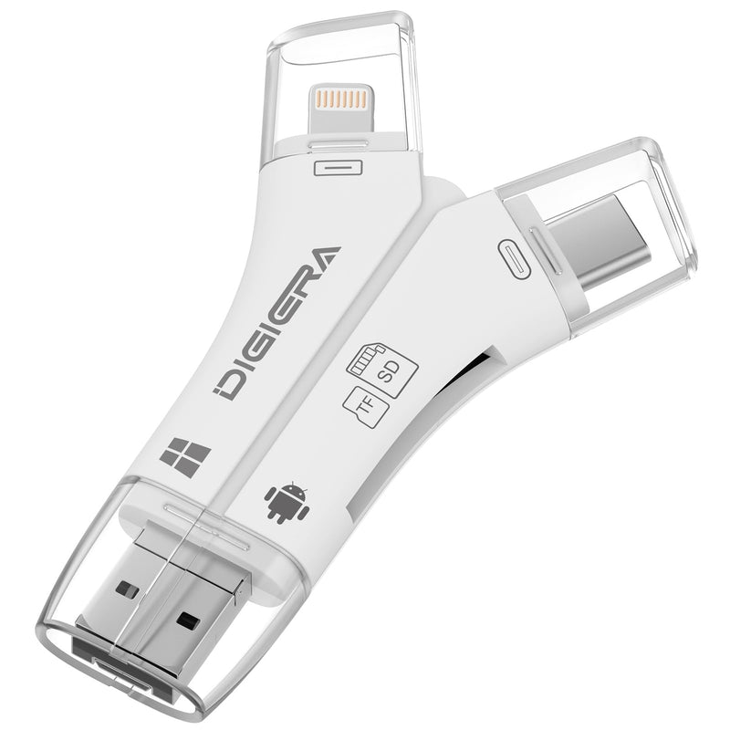 USB-C Card Reader, SD/Micro SD Memory Card Adapter with Lightning USB A USB C Connectors, Plug and Play OTG Camera Card Reader for iPhone, iPad, Android, Laptop, PC, and More