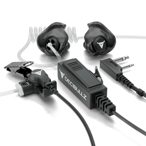 Decibullz 2-Way Surveillance Acoustic Tube Headset, K1 Earpiece Audio Set Compatible with Kenwood K-Plug & Baofeng, Inline PTT Mic, Clear Coil, K-Type 2-Pin (3.5mm & 2.5mm) Jack + Awareness
