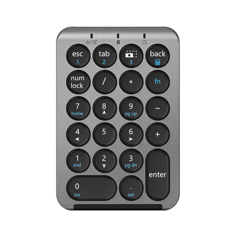 iClever Bluetooth Number Pad, Portable 22-Key Wireless Numeric Keypad, Gray | 3-Device Switching, Round Keys, USB-C Rechargeable, Custom Shortcut Stickers, Mini Numpad for MacBook, Laptop, PC & Surface Grey / Black