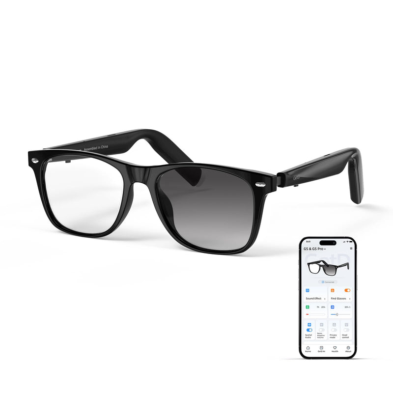 GetD AI Glasses, Smart Glasses Powered by ChatGPT, Real-Time AI Translation | Photochromic lens, AI translation in 145 languages, Hands‑free calls, Immersive audio, Holds AI conversations Black + Grey Photochromic Lens Large